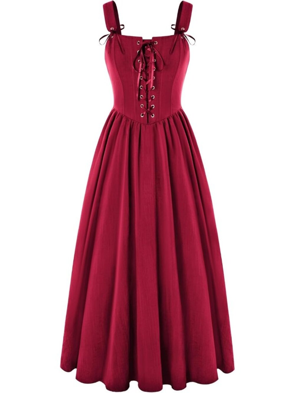 Women's Red Cottage Core Long Sleeveless Lace Up Imported Costume Dress